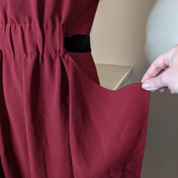 Zaikamoya Dark Red Dress with Black Velvet Sash - Picture 4 of 8